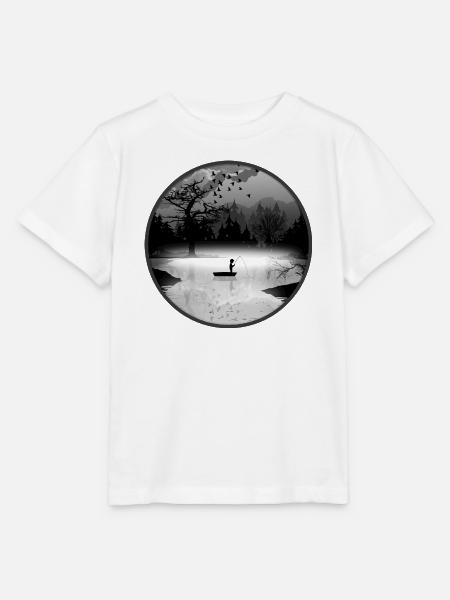Angler in stiller Naturkulisse – Silhouettenstil - Stanley/Stella Kinder T-Shirt MINI CREATOR - Weiß