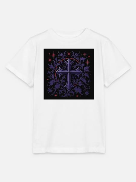 Lavendel Gothic Kreuz Blumendesign - Stanley/Stella Kinder T-Shirt MINI CREATOR - Weiß