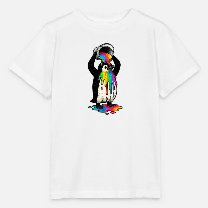 Bunter Pinguin mit Farbeimer - Stanley/Stella Kinder T-Shirt MINI CREATOR - Weiß