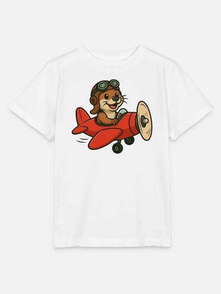 Abenteuerlicher Otter im Flugzeug - Stanley/Stella Kinder T-Shirt MINI CREATOR  - Weiß