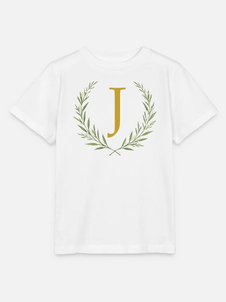 J Monogramm, Eukalyptus Kranz, personalisierbar - Stanley/Stella Kinder T-Shirt MINI CREATOR  - Weiß