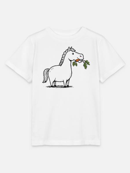 Karikatur Pferd mit Karotte - Stanley/Stella Kinder T-Shirt MINI CREATOR - Weiß