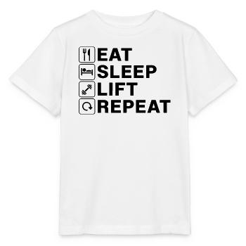 Essen Schlaf Lift Repeat Gym Liebhaber Zitat - Stanley/Stella Kinder T-Shirt MINI CREATOR  - Weiß - Vorne - Maike (125cm)