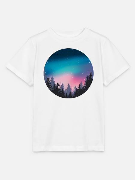 Nachthimmel, Aurora, Waldlandschaft - Stanley/Stella Kinder T-Shirt MINI CREATOR - Weiß