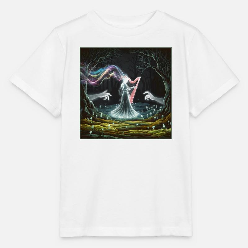 Conception de la sorcière de la harpe de la forêt enchantée - T-shirt bio MINI CREATOR Stanley/Stella Enfant - blanc
