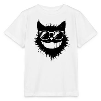 Cartoon cat with sunglasses on a grin - Stanley/Stella MINI CREATOR Kids’ T-Shirt - white - Front - Maike (125cm)