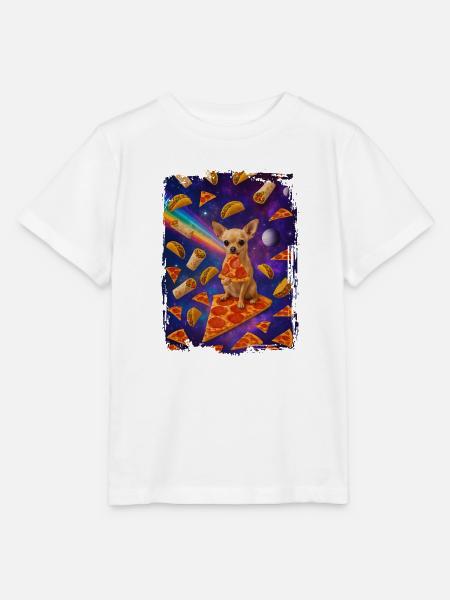Weltraummampf mit Hund und Pizza - Stanley/Stella Kinder T-Shirt MINI CREATOR - Weiß