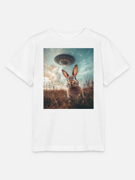 Hase Selfie mit UFO - Stanley/Stella Kinder T-Shirt MINI CREATOR - Weiß