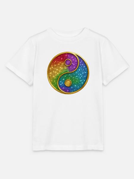 Regenbogen-Yin-Yang mit funkelnden Sternen - Stanley/Stella Kinder T-Shirt MINI CREATOR - Weiß