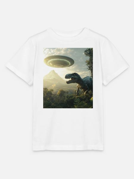 T-Rex Selfie mit UFO - Stanley/Stella Kinder T-Shirt MINI CREATOR  - Weiß