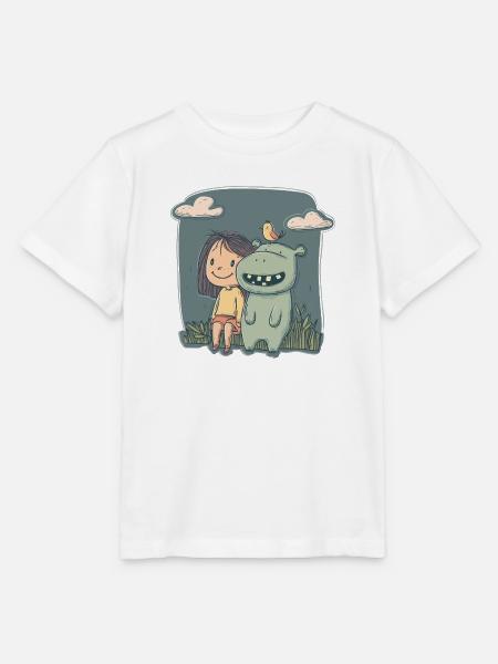 Mädchen und Nilpferd Freundschaft - Stanley/Stella Kinder T-Shirt MINI CREATOR - Weiß