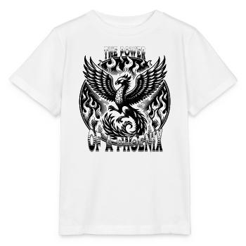 Feuriger Phönix mit Feuer  - Stanley/Stella Kinder T-Shirt MINI CREATOR  - Weiß - Vorne - Maike (125cm)