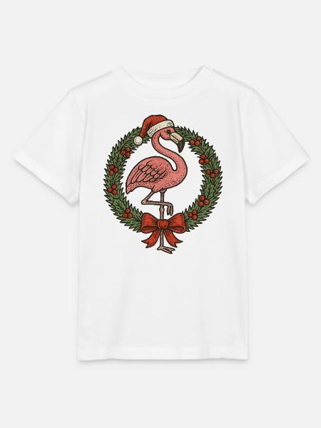 Festlicher Flamingo mit Weihnachtskranz - Stanley/Stella Kinder T-Shirt MINI CREATOR - Weiß