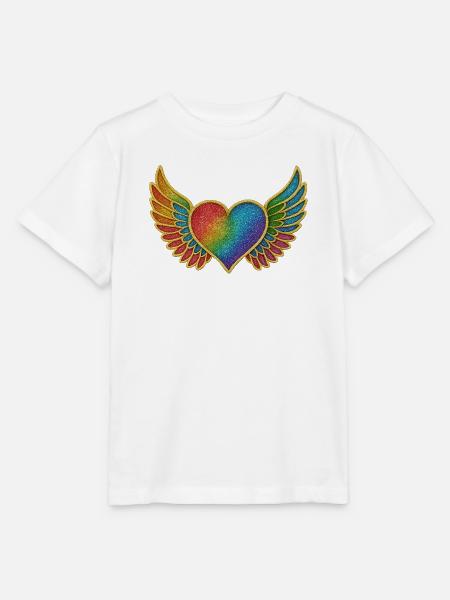 Regenbogenherz mit Flügeln - Stanley/Stella Kinder T-Shirt MINI CREATOR  - Weiß
