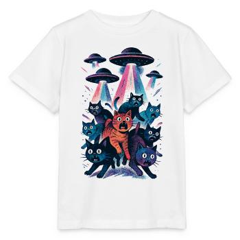 OVNI extraterrestre, chat OVNI, chat rayonnant, cadeau - T-shirt bio MINI CREATOR Stanley/Stella Enfant - blanc - Devant - Maike (125cm)