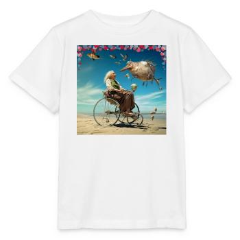Surrealist dream world of senior woman in wheelchair - Stanley/Stella MINI CREATOR Kids’ T-Shirt - white - Front - Maike (125cm)