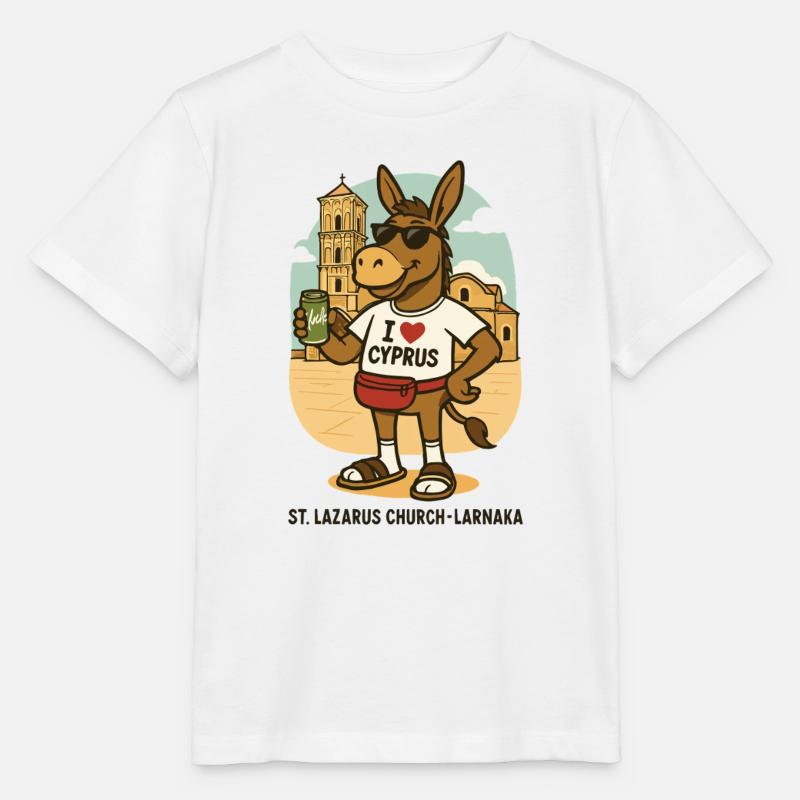 Âne en vacances à Larnaca avec une boisson - T-shirt bio MINI CREATOR Stanley/Stella Enfant - blanc