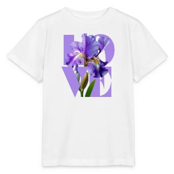 Elegantes lila Iris-Blumendesign - Stanley/Stella Kinder T-Shirt MINI CREATOR  - Weiß - Vorne - Maike (125cm)