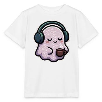Fantôme détendu avec écouteurs et café - T-shirt bio MINI CREATOR Stanley/Stella Enfant - blanc - Devant - Maike (125cm)