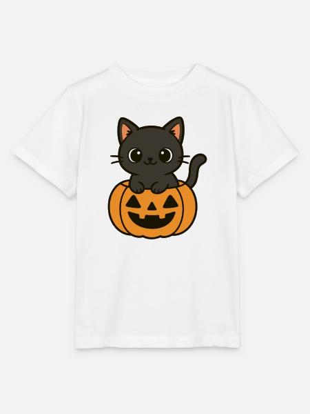 Halloween Katze Kürbis Schwarze Katze Süß - Stanley/Stella Kinder T-Shirt MINI CREATOR  - Weiß
