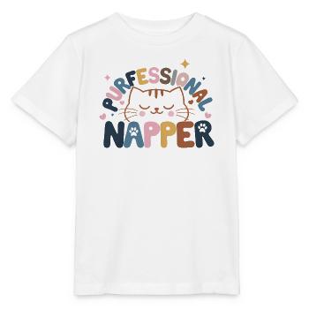 Whimsical Cat with Peaceful Expression - Stanley/Stella MINI CREATOR Kids’ T-Shirt - white - Front - Maike (125cm)