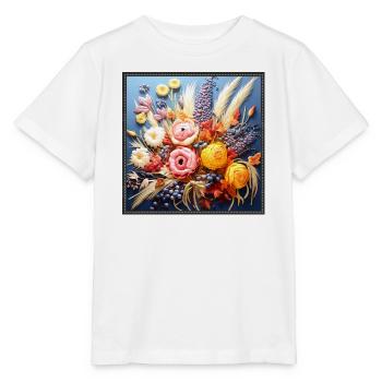 Bouquet floral automnal broderie tapisserie - T-shirt bio MINI CREATOR Stanley/Stella Enfant - blanc - Devant - Maike (125cm)