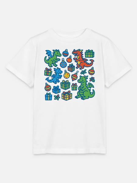 Festlicher Cartoon Drache und Geschenkmuster - Stanley/Stella Kinder T-Shirt MINI CREATOR - Weiß