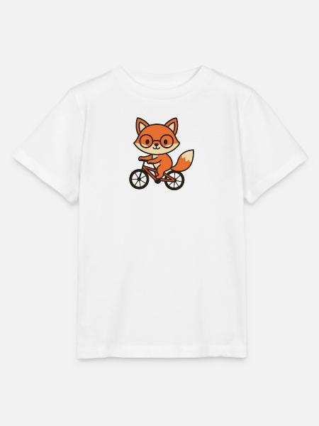 Niedlicher Fuchs auf Fahrrad mit Brille - Stanley/Stella Kinder T-Shirt MINI CREATOR  - Weiß