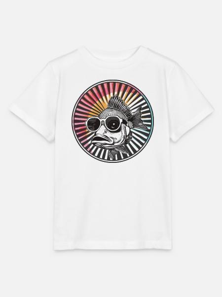 Fisch mit Sonnenbrille im Retro-Design - Stanley/Stella Kinder T-Shirt MINI CREATOR - Weiß