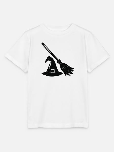 Hexenhut und Besen Silhouette - Stanley/Stella Kinder T-Shirt MINI CREATOR - Weiß