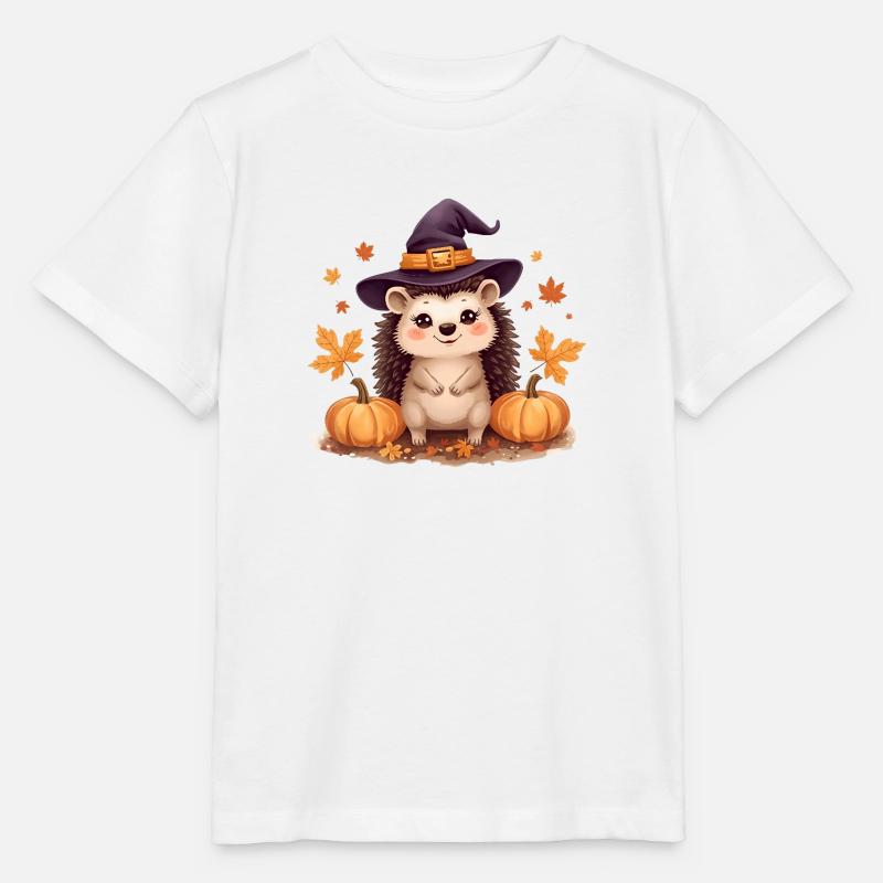 Herbstlicher Igel mit Hexenhut und Kürbissen - Stanley/Stella Kinder T-Shirt MINI CREATOR - Weiß