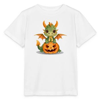 Cute Green Dragon with Halloween Pumpkin - Stanley/Stella MINI CREATOR Kids’ T-Shirt - white - Front - Maike (125cm)
