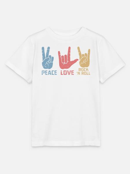 Peace Love Rock 'N Roll Music Guitar Rock Band - Stanley/Stella Kinder T-Shirt MINI CREATOR - Weiß