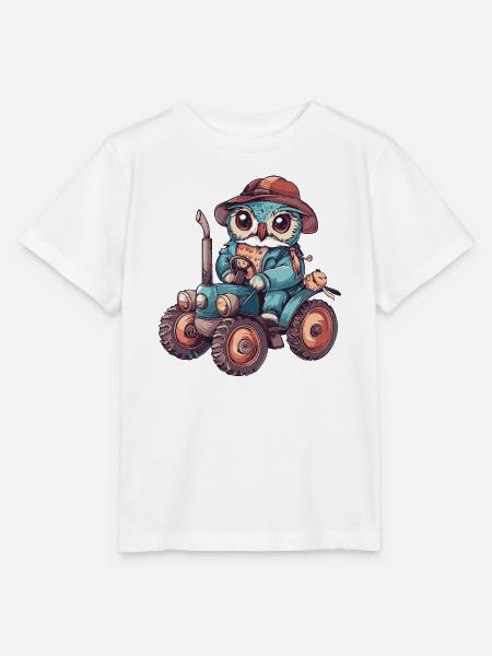 Eule Traktor Farmer - Stanley/Stella Kinder T-Shirt MINI CREATOR - Weiß