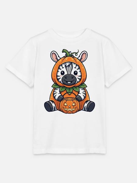 Süßes Halloween Zebra mit Hut und Kürbis Laterne - Stanley/Stella Kinder T-Shirt MINI CREATOR - Weiß