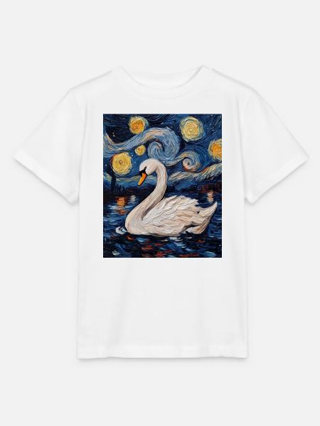 Schwan Vogel Van Gogh Style - Stanley/Stella Kinder T-Shirt MINI CREATOR - Weiß
