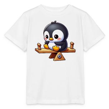 Süßer Pinguin auf der Wippe im Spielplatz Cartoon - Stanley/Stella Kinder T-Shirt MINI CREATOR  - Weiß - Vorne - Maike (125cm)