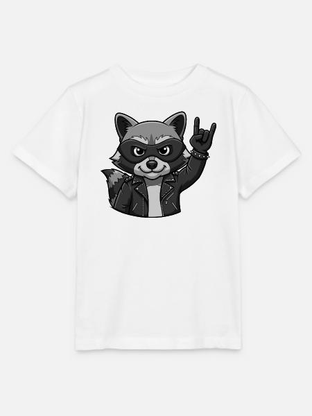 Rocker Waschbär mit Rock On Geste - Stanley/Stella Kinder T-Shirt MINI CREATOR - Weiß