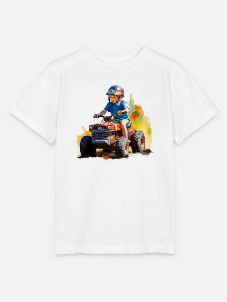 Junge auf Spielzeugtraktor mit Farbspritzer - Stanley/Stella Kinder T-Shirt MINI CREATOR - Weiß