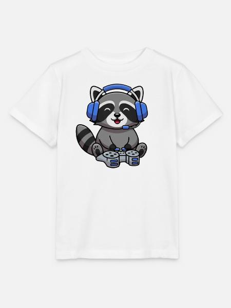 Waschbär beim Gamen - Stanley/Stella Kinder T-Shirt MINI CREATOR  - Weiß