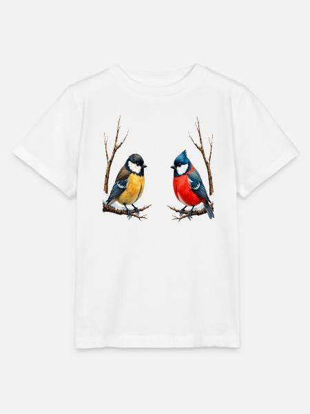 Zwillingssingvögel im Winter - Stanley/Stella Kinder T-Shirt MINI CREATOR - Weiß