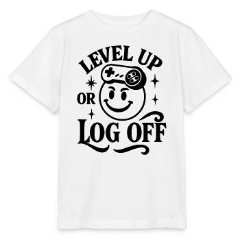 Level Up retro Shirt Gamer Pixel Zocker Smiley  - Stanley/Stella Kinder T-Shirt MINI CREATOR  - Weiß - Vorne - Maike (125cm)