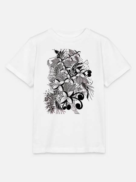 Monochrome Blütenlinien - Stanley/Stella Kinder T-Shirt MINI CREATOR  - Weiß