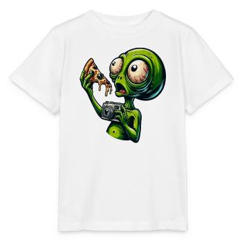 Alien mit Pizza und Kamera - Stanley/Stella Kinder T-Shirt MINI CREATOR  - Weiß - Vorne - Maike (125cm)