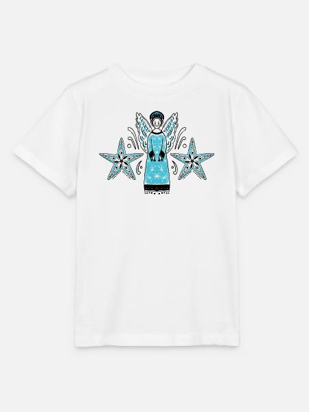 Türkiser Engel mit Sternenrahmen - Stanley/Stella Kinder T-Shirt MINI CREATOR - Weiß