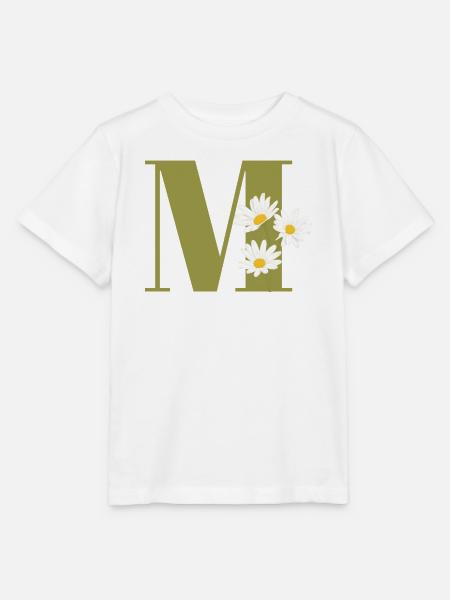 Buchstabe m grüne Gänseblümchen - Stanley/Stella Kinder T-Shirt MINI CREATOR - Weiß