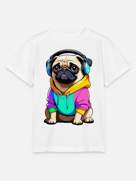 Pug mit Kopfhörer und Kleidung - Stanley/Stella Kinder T-Shirt MINI CREATOR  - Weiß