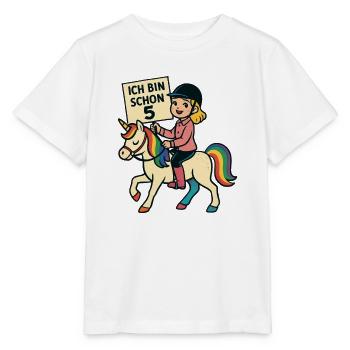 Süße Einhorn Reiterin Ich bin schon 5 Geburtstag - Stanley/Stella Kinder T-Shirt MINI CREATOR  - Weiß - Vorne - Maike (125cm)