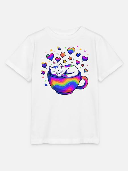 Regenbogenkatze im Becher - Stanley/Stella Kinder T-Shirt MINI CREATOR - Weiß