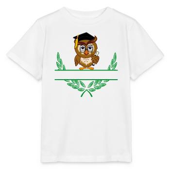 Eule mit Diplom und Abschlusshut – Persönlich - Stanley/Stella Kinder T-Shirt MINI CREATOR  - Weiß - Vorne - Maike (125cm)